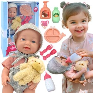 WOOPIE ROYAL Lalka Bobas 36 cm w Ubranku z Misiem Akcesoria do Karmienia