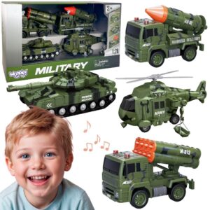 WOOPIE Zestaw Pojazdów Wojskowych z Wyrzutnią Czołg Helikopter 4SZT Skala 1:20