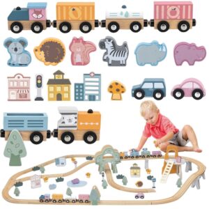 VIGA PolarB Drewniana kolejka dla dzieci Pociąg Tor 90 elementów