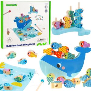 TOOKY TOY Drewniana Gra Wieloryb i Rybki Wielofunkcyjna 4 w 1