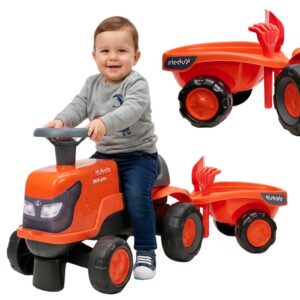 FALK Traktorek Kubota Pomarańczowy z Przyczepką Ciche Koła + akc.1-3 lata