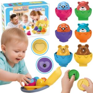 WOOPIE Układanka Sorter Montessori Dopasuj Kształty Wesołe Zwierzaki Jajka 6szt