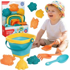 WOOPIE BABY Zestaw Wiaderko Składane z Grabkami Łopatką Foremki Niebieskie