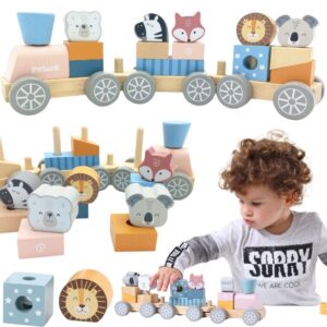 VIGA PolarB Drewniana Kolejka z Wagonikami i Zwierzątkami Do Układania Montessori