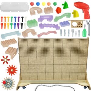 MASTERKIDZ Wolnostojąca Tablica Ściana STEM + Akcesoria Kołki Tace Klocki Narzędzia