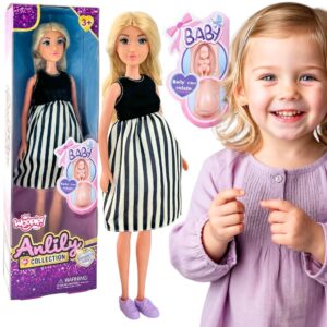 WOOPIE ROYAL Lalka Lily w Ciąży Sukienka w Czarno-białe Paski