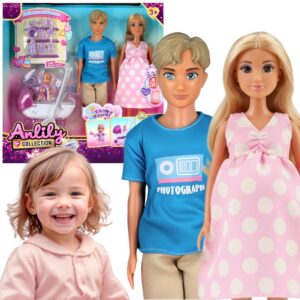 WOOPIE ROYAL Zestaw Lalek Rodzina Lily w Ciąży Tata Niemowlak Wózek Akcesoria