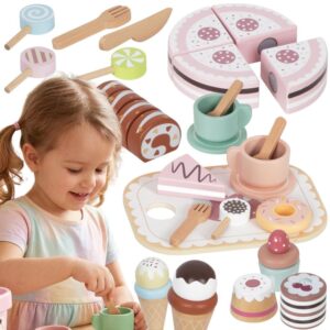 TOOKY TOY Sweet Cake Drewniany Zestaw Słodkości w Pudełku Cukiernia Lodziarnia