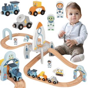 TOOKY TOY Drewniana Kolejka Kosmiczna Zestaw Tory