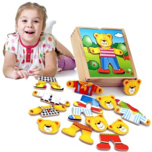 VIGA Drewniane Puzzle Układanka Edukacyjna Ubierz Misia Chłopca