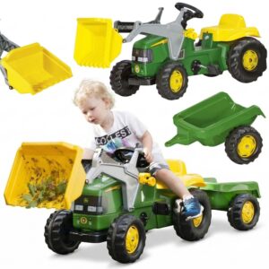 Rolly Toys RollyKid John Deere Traktor na Pedały z Łyżką i Przyczepą - Zielony