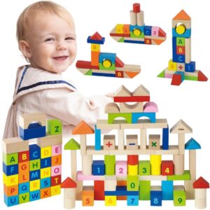 VIGA Klocki Drewniane Edukacyjne 100 elem. Cyferki Literki