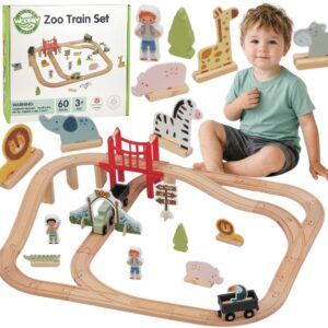 WOOPIE GREEN Drewniana Kolejka ZOO Zestaw XL Pociąg na Magnes Tor 60 el. FSC