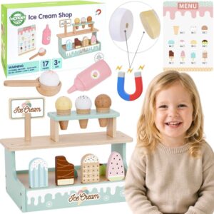 WOOPIE GREEN Drewniana Lodziarnia Sklepik Zestaw z Lodami Stragan 16 EL