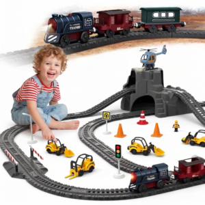 WOOPIE Elektryczna Kolejka Tor Retro Ciuchcia Lokomotywa + 2 Wagony – Zestaw 76 el.