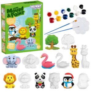 WOOPIE Zestaw Kreatywny z Farbami DIY Zrób Odlewy Gipsowe Figurki i Pomaluj - Zestaw Zwierzątka